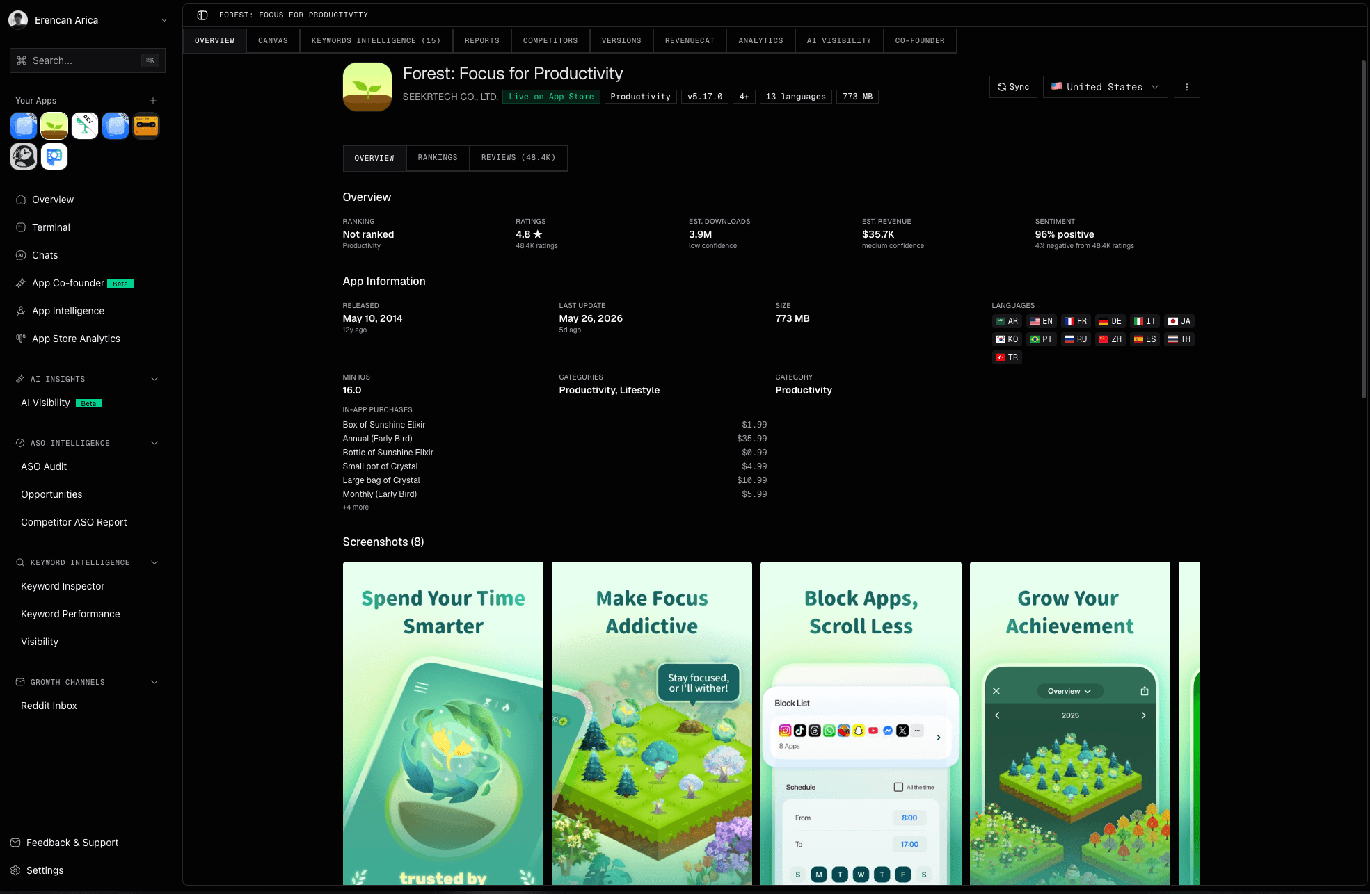 Appeeky web dashboard preview